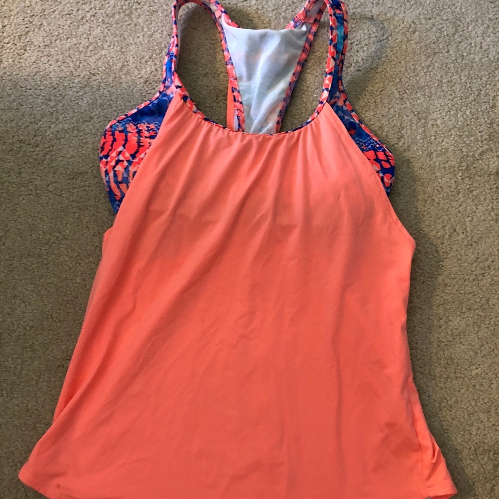 Womens Coral/Blue Tankini Top
